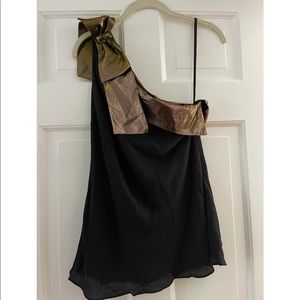 Tibi Black and Gold Silk Top